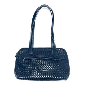 Vintage Orvis Woven Navy Brazilian Leather Oversized Satchel Tote Carryall Purse